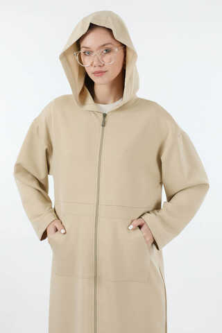 Fermuarlı Cepli Uzun Hırka Taş - 2