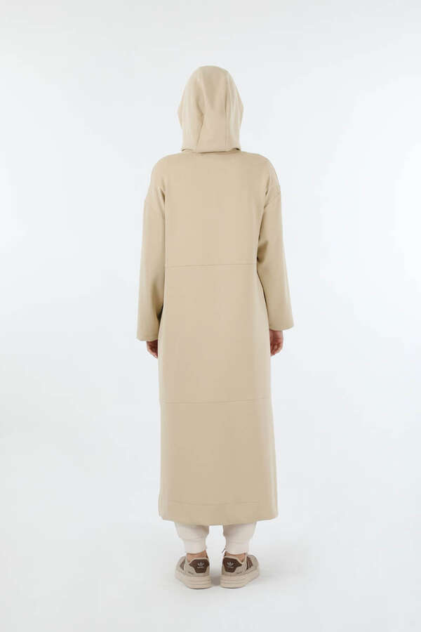 Fermuarlı Cepli Uzun Hırka Taş - 6