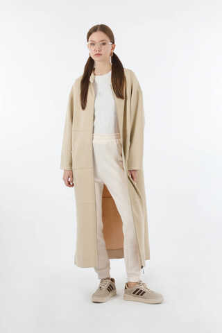 Fermuarlı Cepli Uzun Hırka Taş - 1