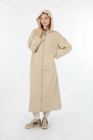 Fermuarlı Cepli Uzun Hırka Taş - 3