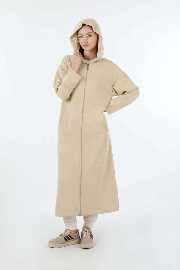 Fermuarlı Cepli Uzun Hırka Taş - 3