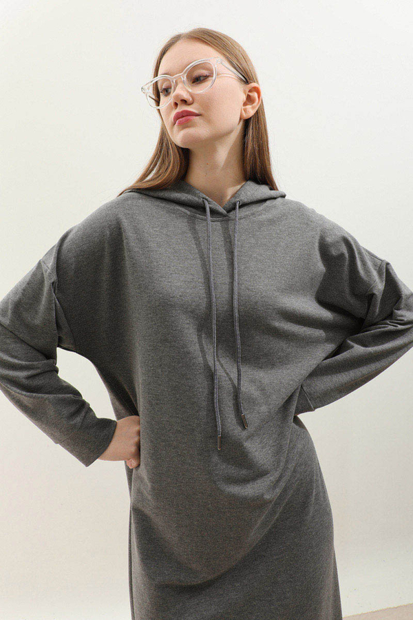 Kapişonlu Elbise Antrasit - 1