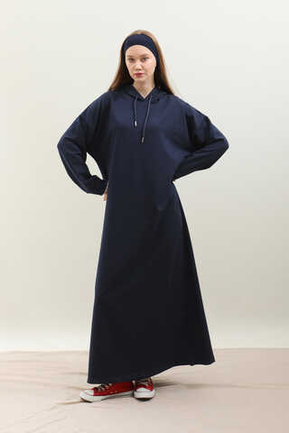 Kapişonlu Elbise Lacivert - 2