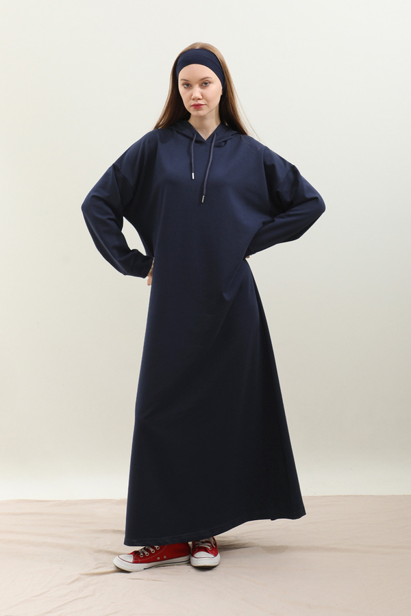 Kapişonlu Elbise Lacivert - 2
