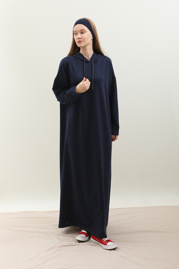 Kapişonlu Elbise Lacivert - 4