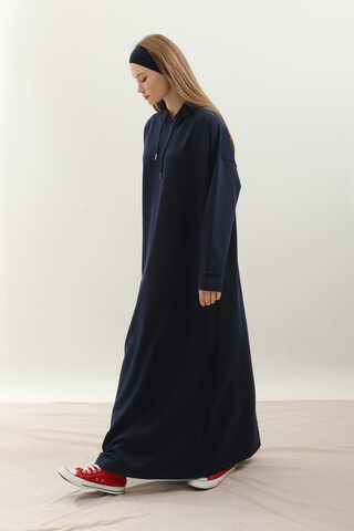 Kapişonlu Elbise Lacivert - 5