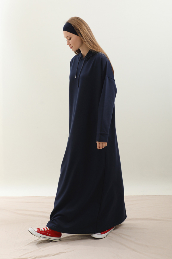 Kapişonlu Elbise Lacivert - 5