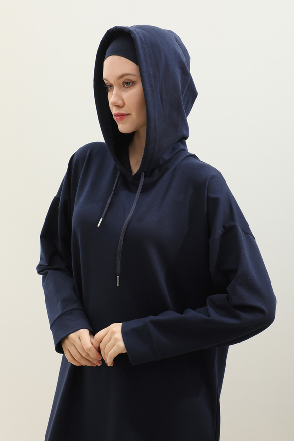 Kapişonlu Elbise Lacivert - 7