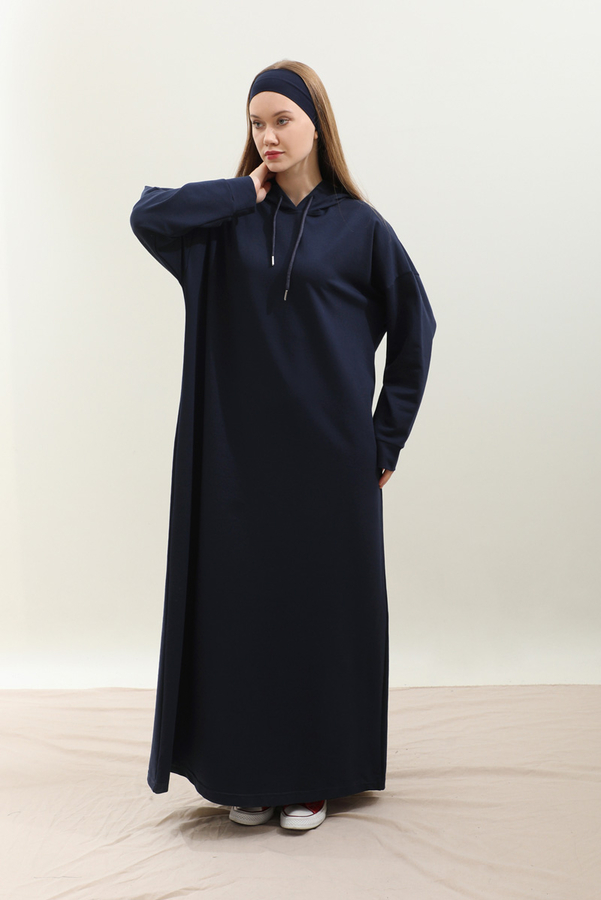 Kapişonlu Elbise Lacivert - 3