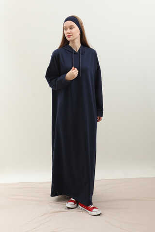 Kapişonlu Elbise Lacivert - 4