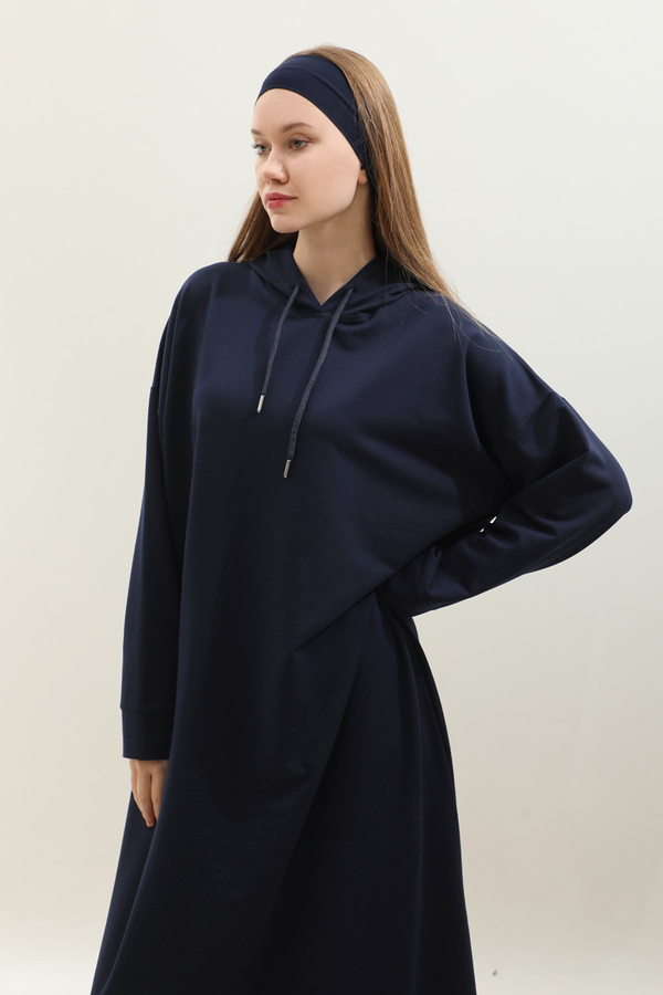Kapişonlu Elbise Lacivert - 6