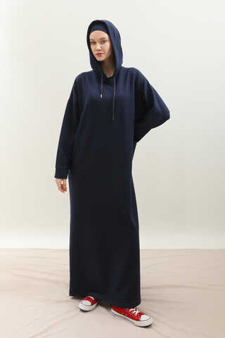 Kapişonlu Elbise Lacivert - 1