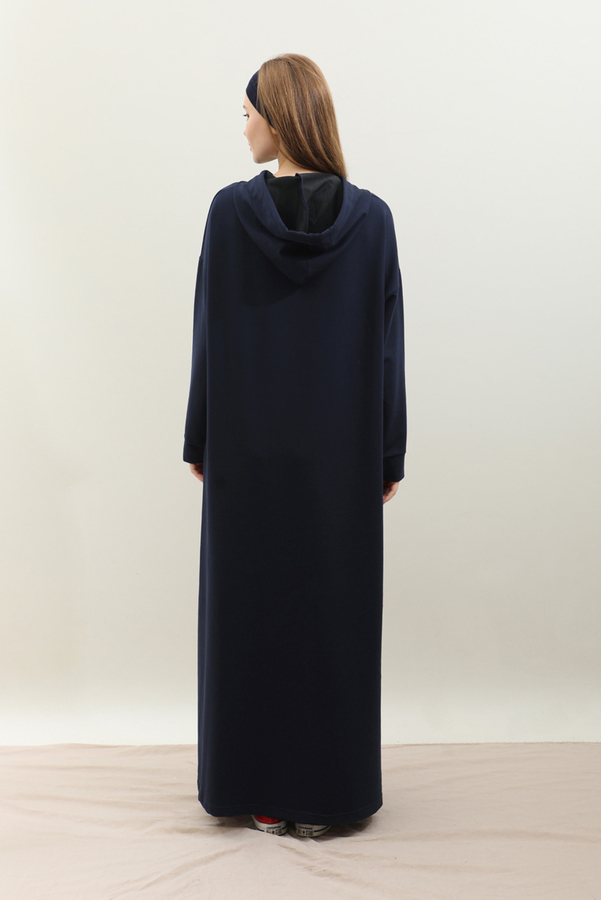 Kapişonlu Elbise Lacivert - 9