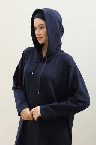 Kapişonlu Elbise Lacivert - 7