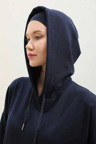 Kapişonlu Elbise Lacivert - 8