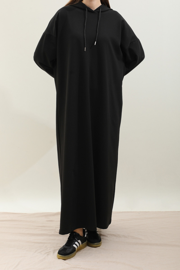 Kapişonlu Elbise Siyah - 3