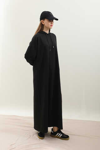 Kapişonlu Elbise Siyah - 1