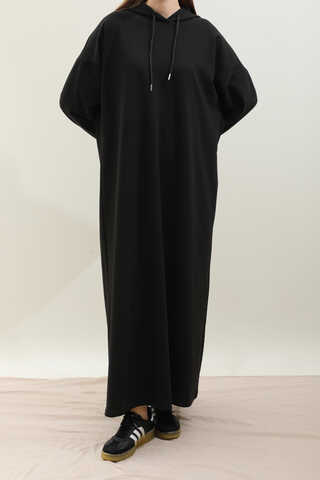 Kapişonlu Elbise Siyah - 3