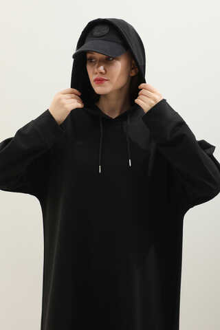 Kapişonlu Elbise Siyah - 5