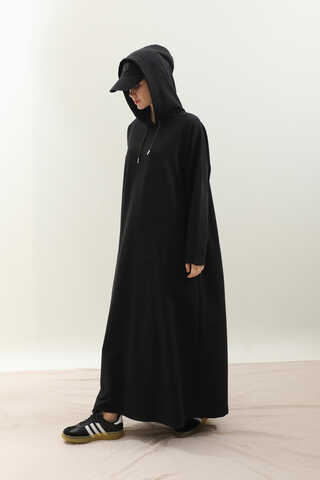 Kapişonlu Elbise Siyah - 2
