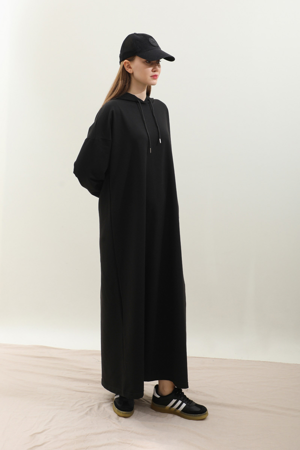 Kapişonlu Elbise Siyah - 1