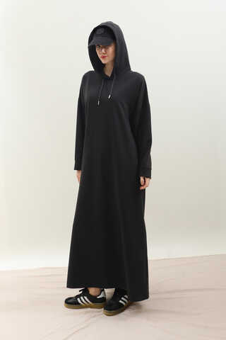 Kapişonlu Elbise Siyah - 4
