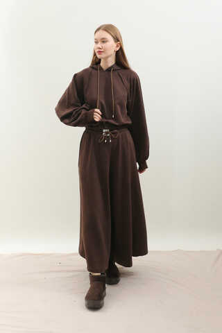 Kapişonlu Sweat Etek Takım Kahverengi - 2