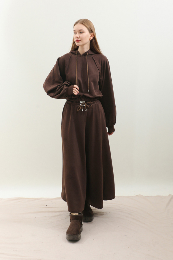 Kapişonlu Sweat Etek Takım Kahverengi - 2