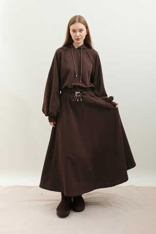 Kapişonlu Sweat Etek Takım Kahverengi - 3