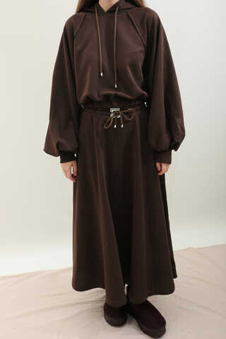 Kapişonlu Sweat Etek Takım Kahverengi - 5