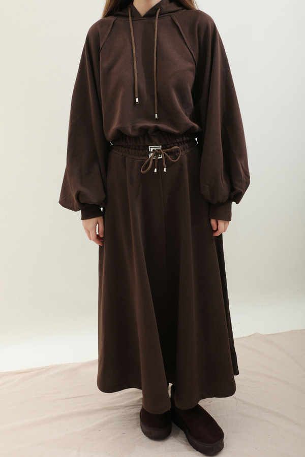 Kapişonlu Sweat Etek Takım Kahverengi - 5