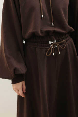 Kapişonlu Sweat Etek Takım Kahverengi - 6