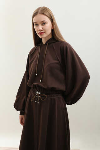 Kapişonlu Sweat Etek Takım Kahverengi - 7