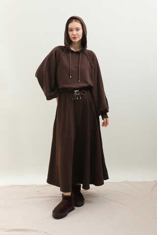 Kapişonlu Sweat Etek Takım Kahverengi - 8