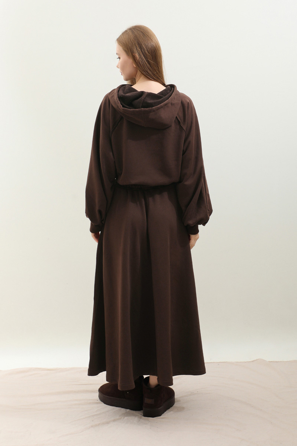 Kapişonlu Sweat Etek Takım Kahverengi - 9