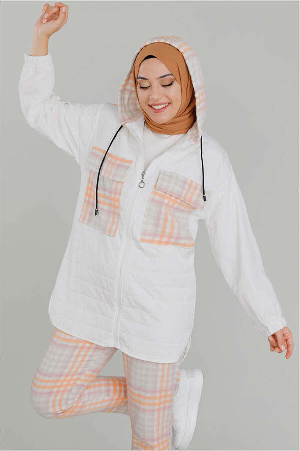 Kapitone Kareli Takım Beyaz - 2