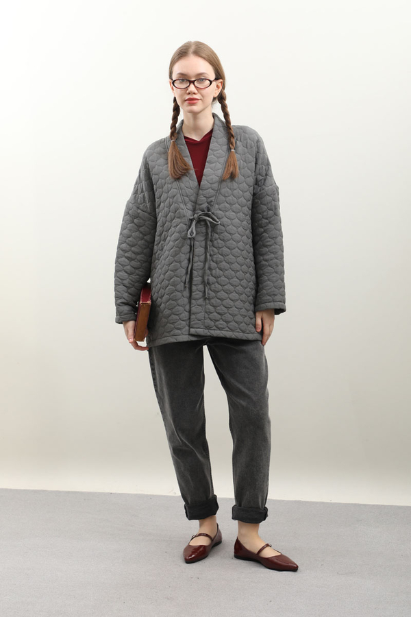 Kapitone Kimono Ceket Antrasit - 2