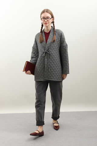 Kapitone Kimono Ceket Antrasit - 3