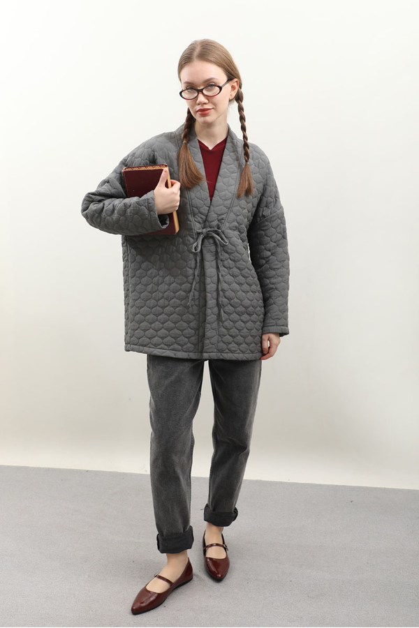 Kapitone Kimono Ceket Antrasit - 4