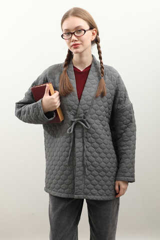 Kapitone Kimono Ceket Antrasit - 1