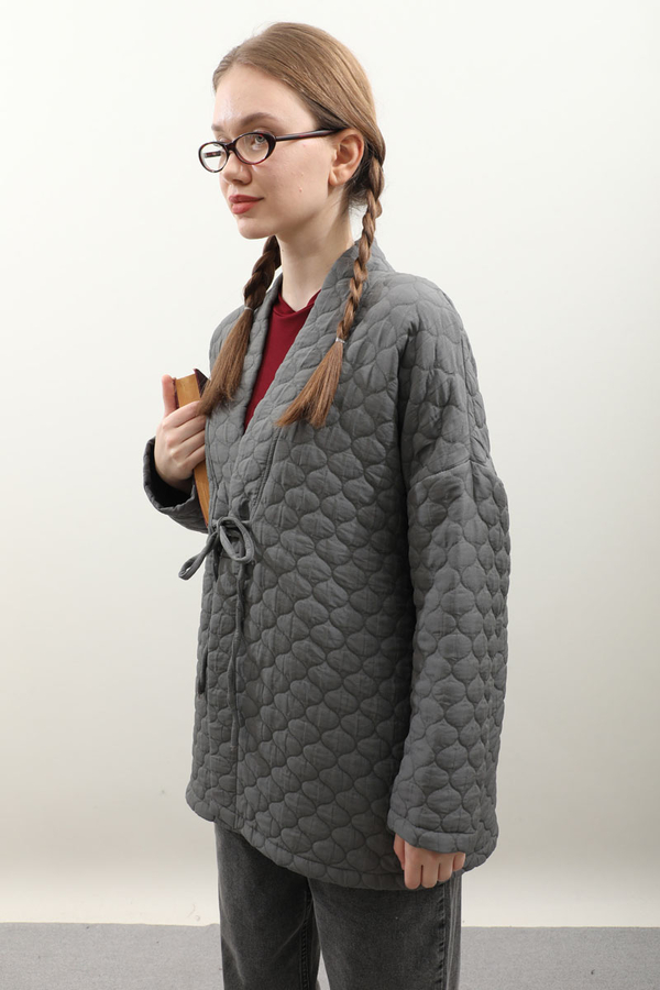 Kapitone Kimono Ceket Antrasit - 5