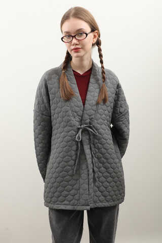 Kapitone Kimono Ceket Antrasit - 7