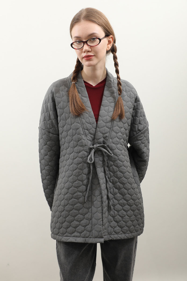 Kapitone Kimono Ceket Antrasit - 7