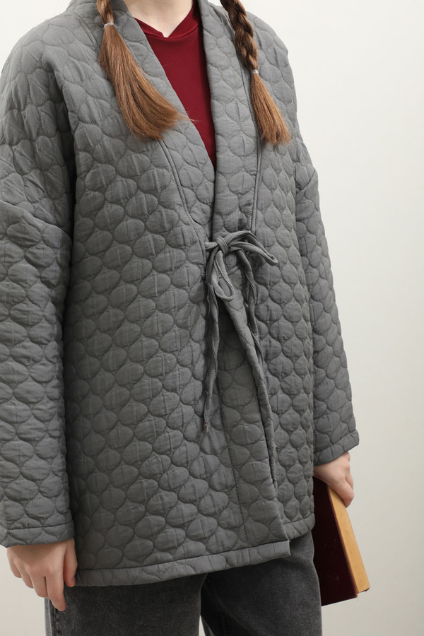 Kapitone Kimono Ceket Antrasit - 8