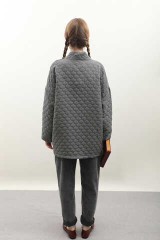 Kapitone Kimono Ceket Antrasit - 9