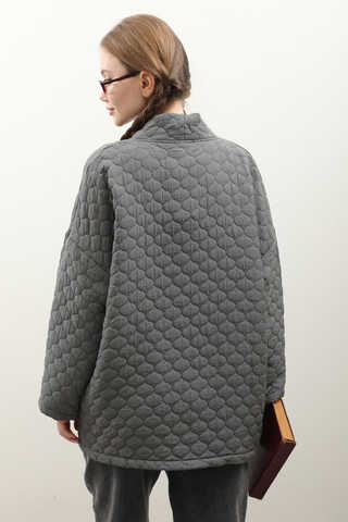 Kapitone Kimono Ceket Antrasit - 10