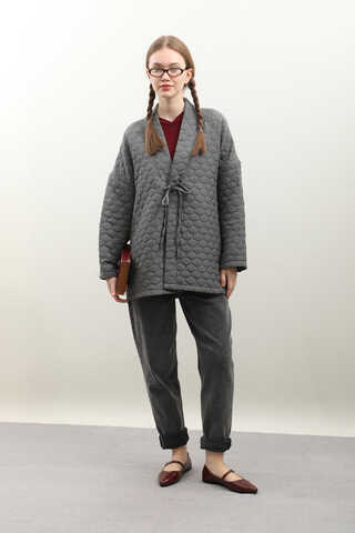 Kapitone Kimono Ceket Antrasit - 2