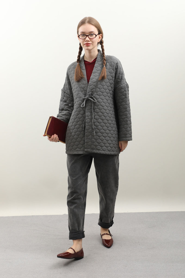 Kapitone Kimono Ceket Antrasit - 3