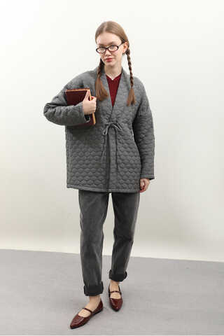 Kapitone Kimono Ceket Antrasit - 4