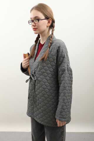 Kapitone Kimono Ceket Antrasit - 5